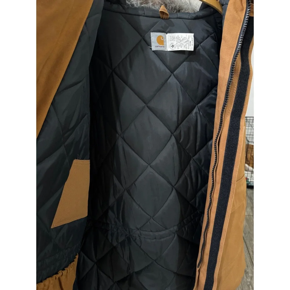Vintage Carhartt Arctic Quilt Lined Duck Parka Brown Faux Fur Hood Mens XXL NOS